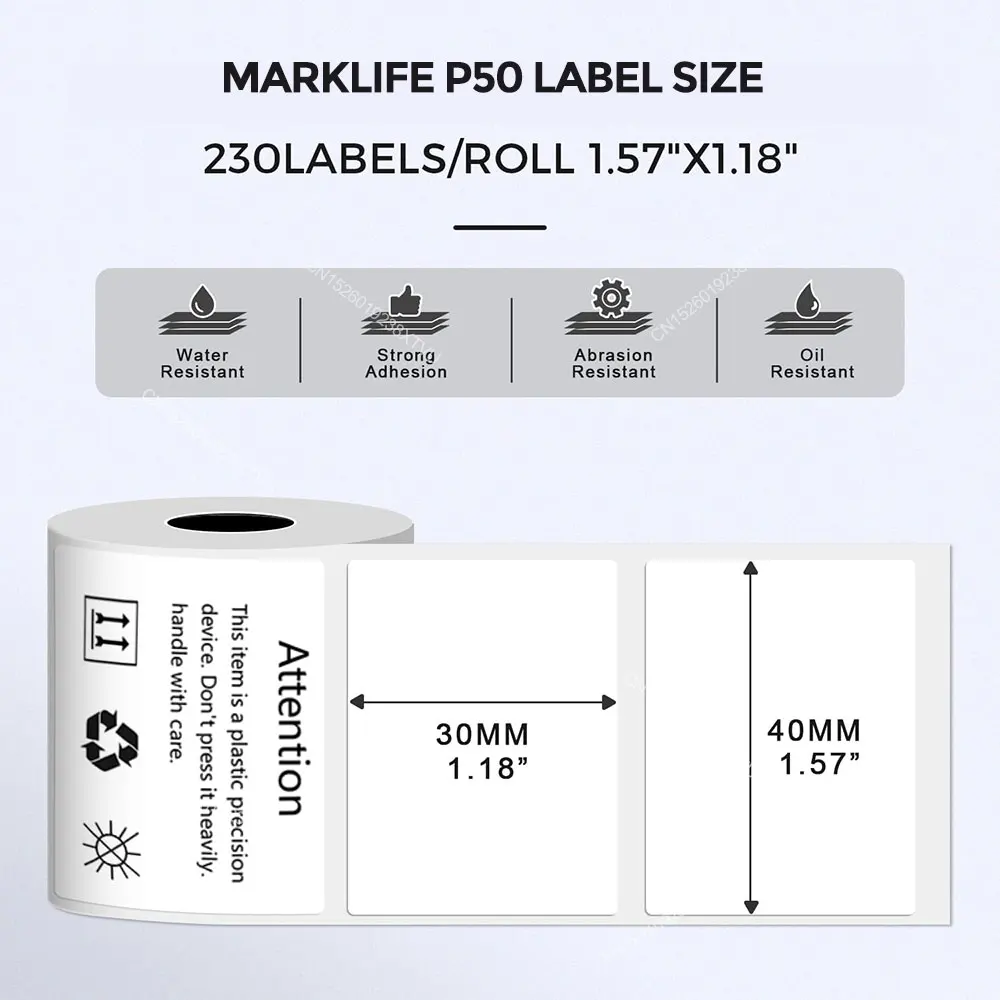 Marklife P50 M110 M200 M220 열전 사 프린터 용 E210 미니 프린터 접착 라벨 롤 용지 용 혼합 크기 흰색 라벨 스티커