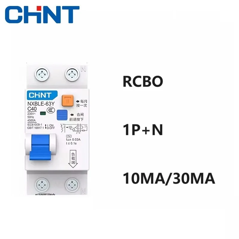 CHINT NXBLE-63Y 6A 10A 16A 32A 63A 10MA 30MA 0.03A 0.01A RCBO 1P+N Residual Current Circuit Breaker Over Leakage Protection
