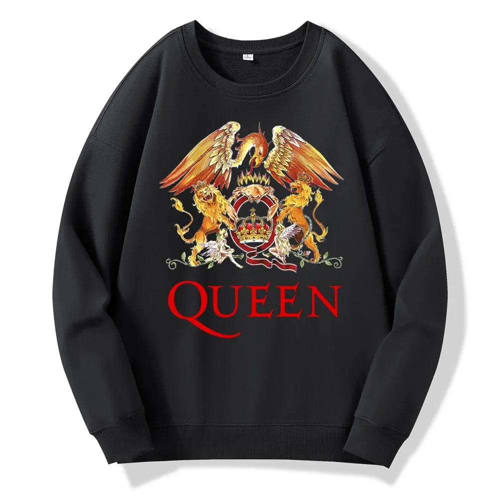 

New Autumn Queen Band Printed Crew Neck Terry Pullover Sweatshirt Men Casual Rock Style Loose Top Street Long Sleeve Sweater