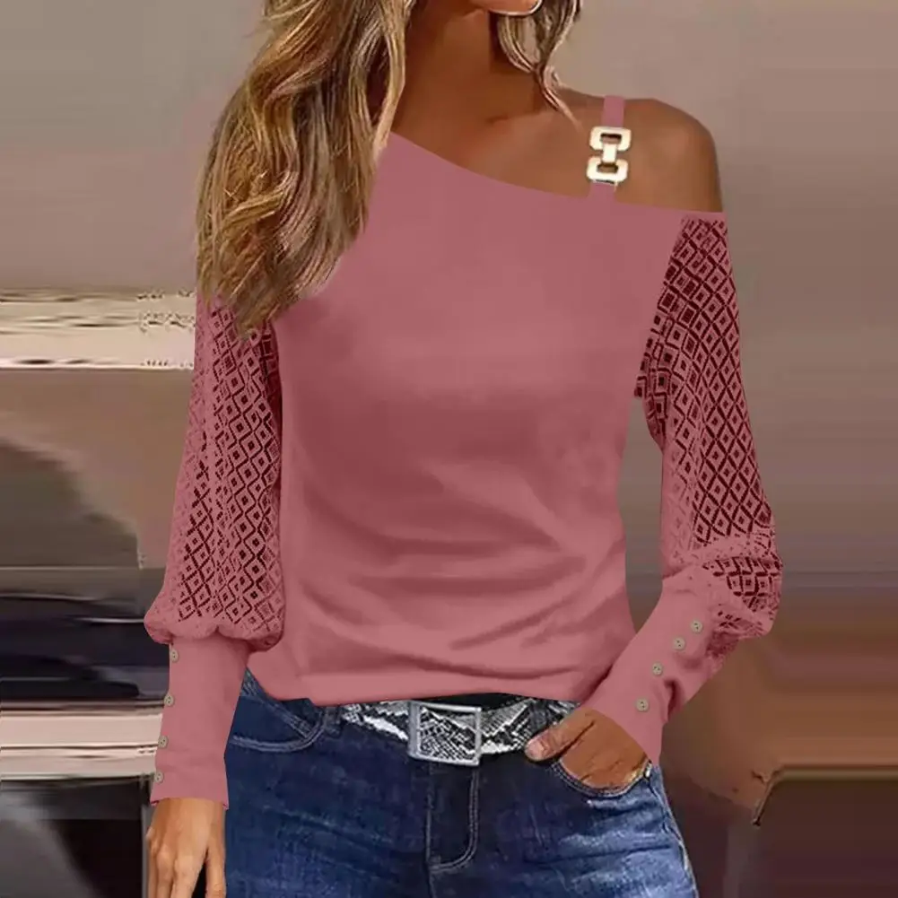 

Shoulder Buckles Women Top Modern Women Top Chic Jacquard Hollow Out Long Sleeve Blouses for Women Streetwear for Spring Autumn