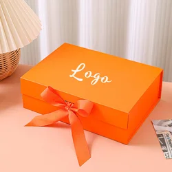 Customized Foldable Pink & White Gift Box with Ribbon and Lid - 1pcs (With logo)
