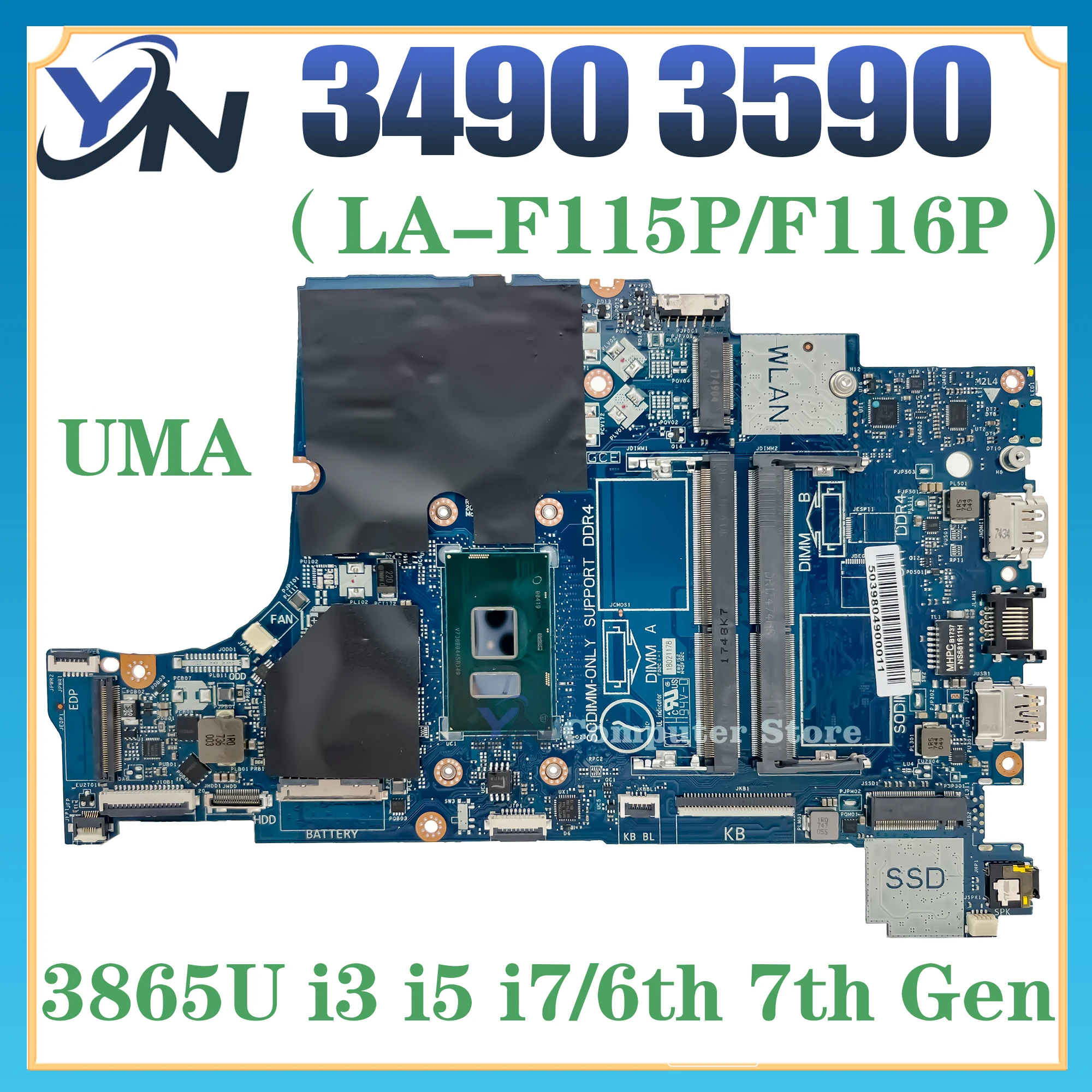 La-F115P Scheda Madre Per Scheda Madre Per Laptop Dell Latitude 3490 3590 3865U I7 I5 I3 6Th/7Th Gen Uma