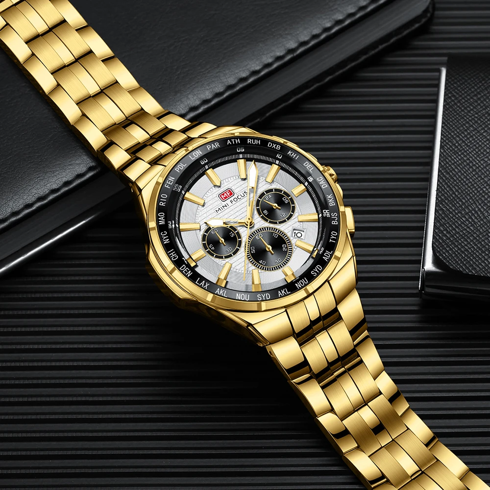 MINI FOCUS Orologio sportivo al quarzo da uomo, multifunzione, con piccoli quadranti, cinturino in acciaio inossidabile, orologi da uomo d'affari, nuovo 0613G_voghion.com