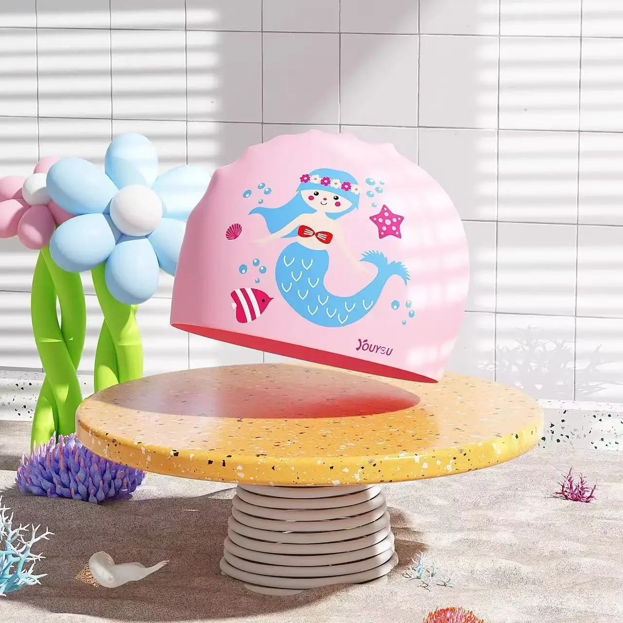 Children's Waterproof Silicone Underhead Universal Enlarged High Elasticity Cartoon Printed Swimming Cap For Boys and Girls swimming cap
