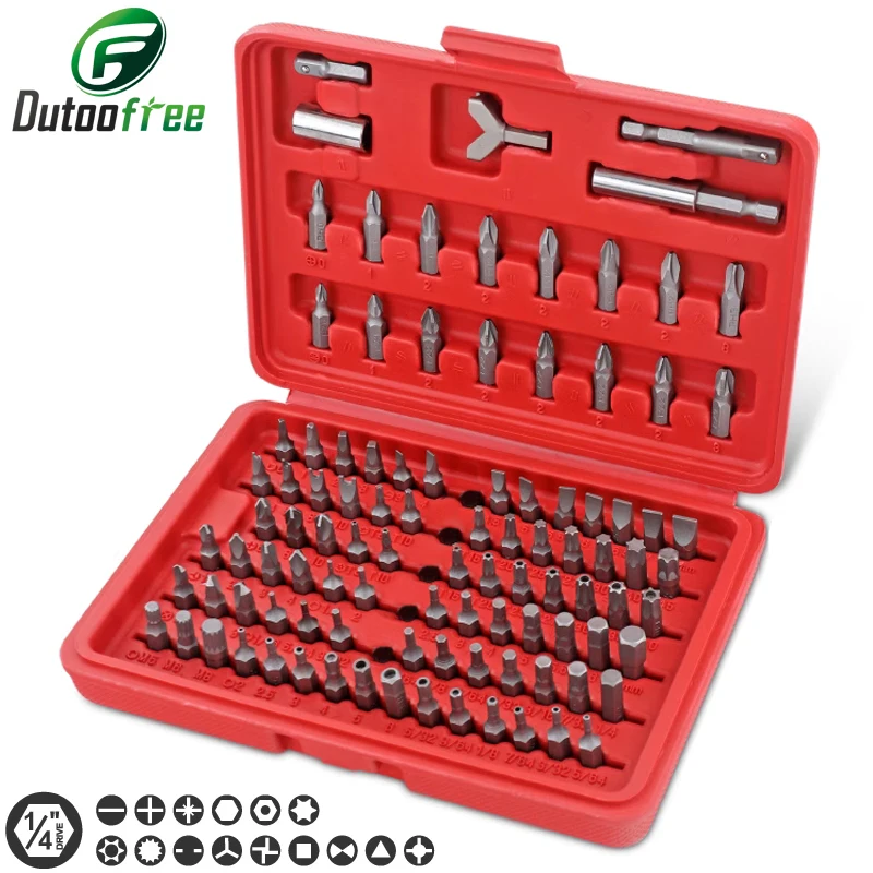 100PCS Screwdriver Set of Screw Driver Bit Set Multi-function Cross Slotted Head Y-Type M-Type Hexagon Socket with BOX