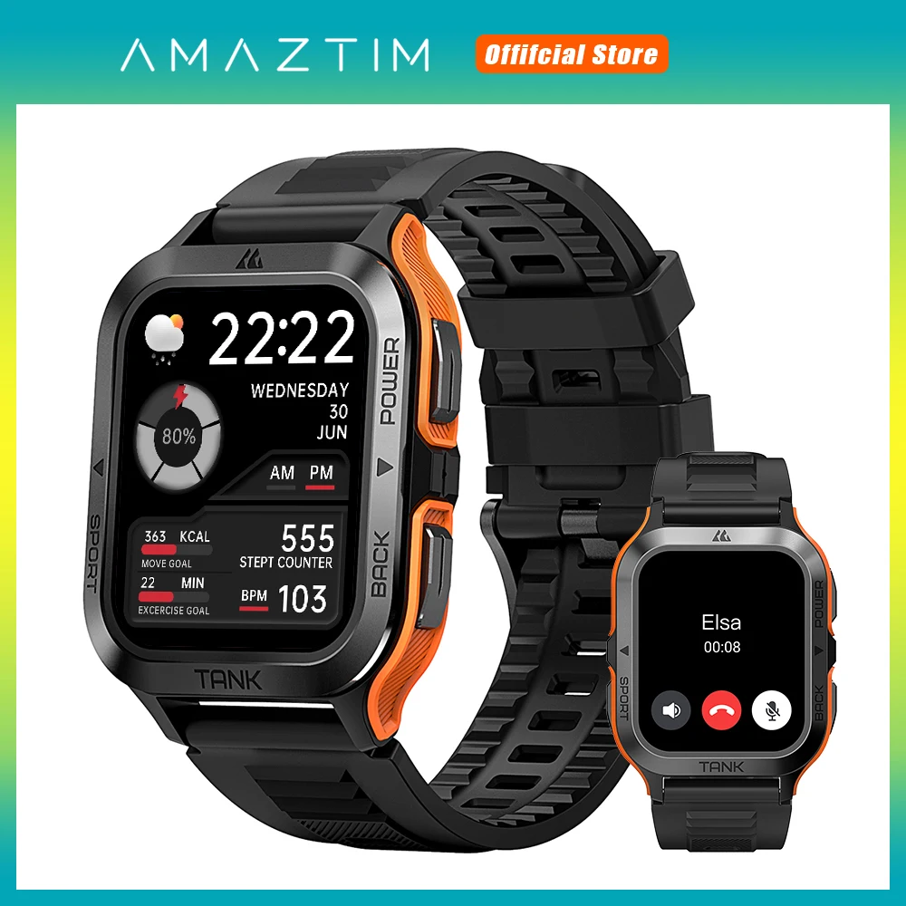 AMAZTIM TANK M2 Smart Watch Men Bluetooth IP69K 5ATM Waterproof AI