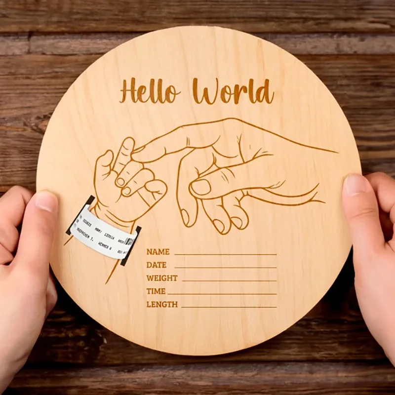 Wooden baby birth hospital bracelet commemorative plaque circular carved newborn collection plaque Baby Gift Memorial