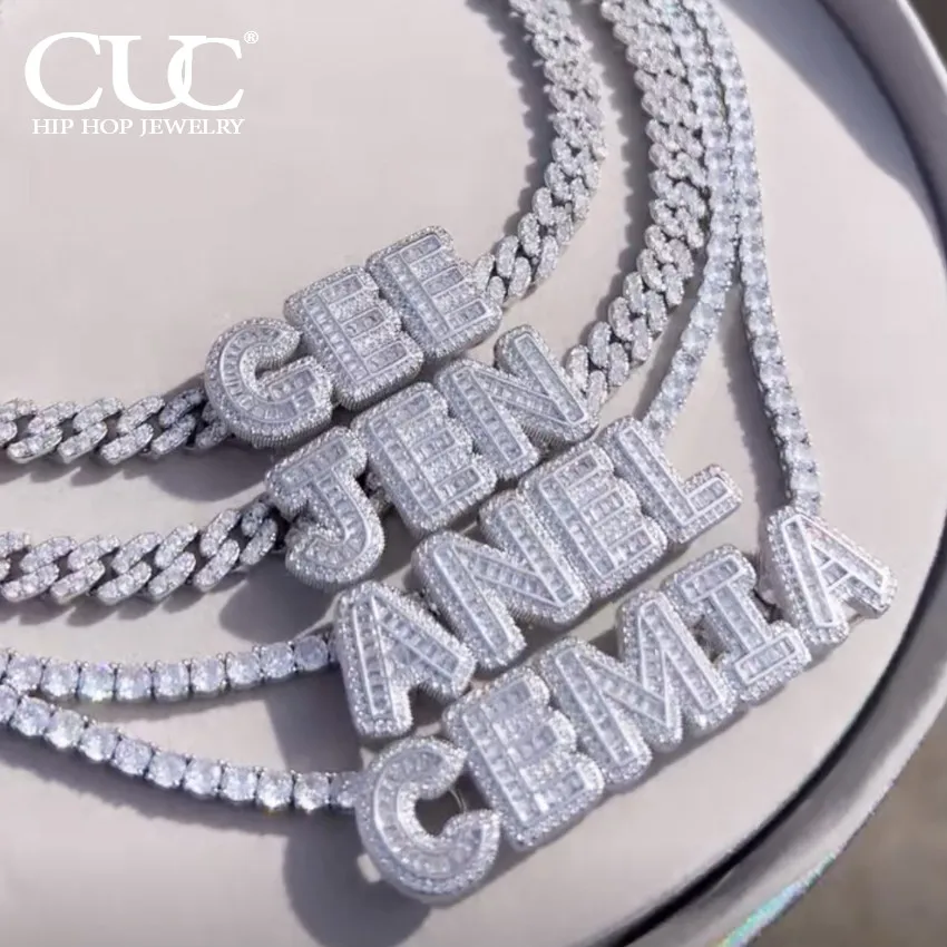 

CUC Custom Baguette Letter Name Pendant Men Women Hip Hop Necklace Iced Out AAA Cubic Zirconia Chain Rapper Jewelry For Gift