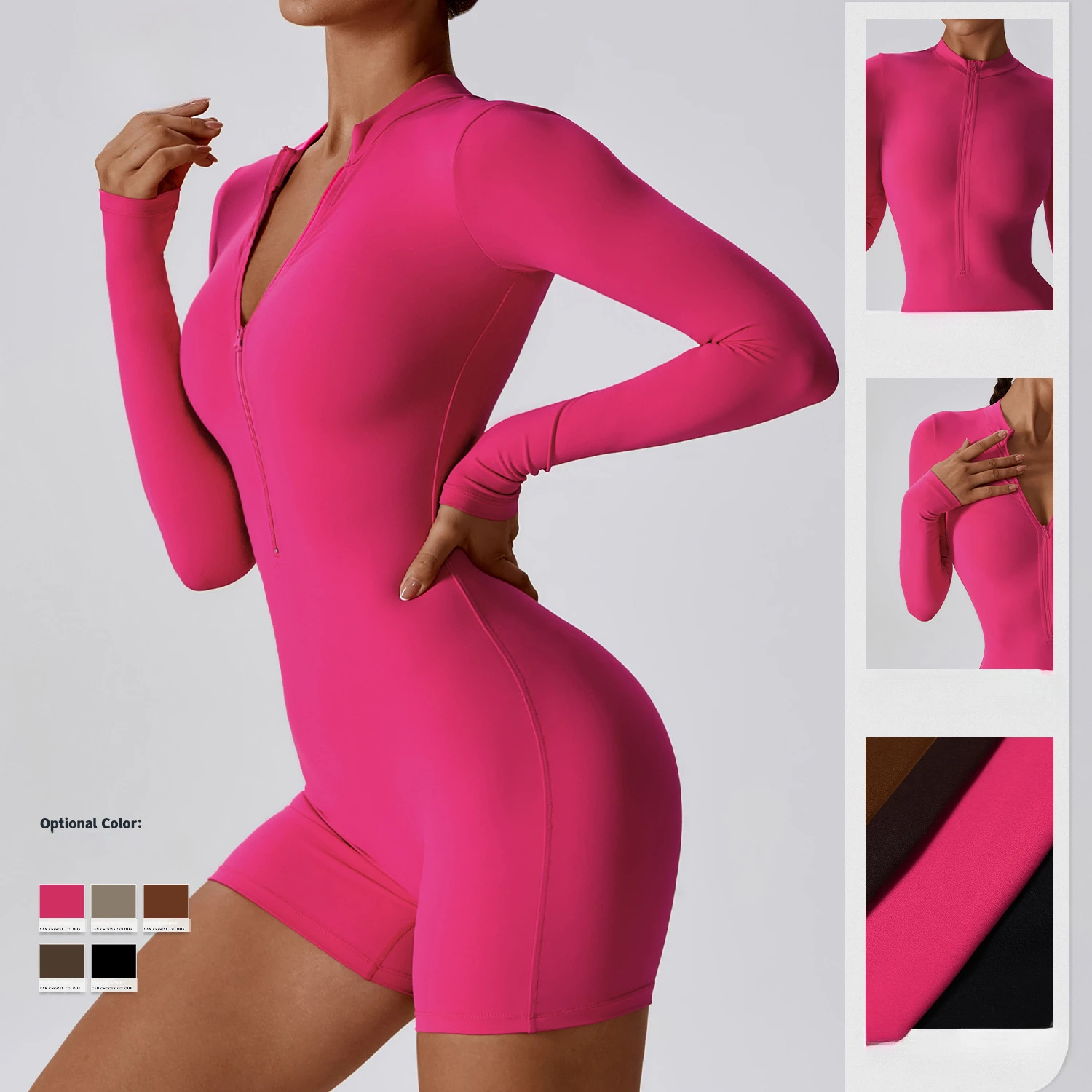 Open-necked zipper long-sleeved jumpsuit Dance fitness jumpsuit Sexy tight yoga suit women clothing hot 2 way zipper sexy women faux leather bodysuit pvc catsuit erotic wet look sexy club jumpsuit dance wear erotic latex catsuit