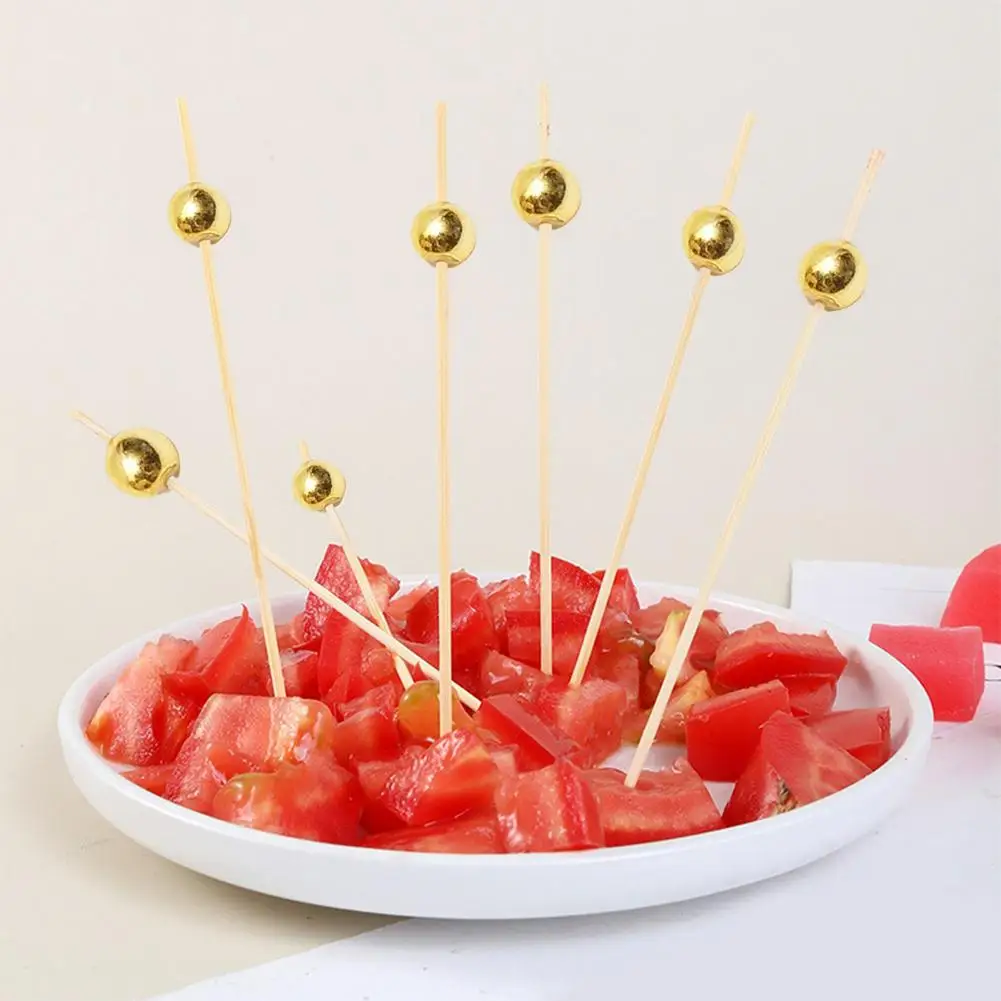 Plastic Fruit Skewers, Party Supplies, 100/25Pcs, Gold Pearl, Cocktail Picks, Food Fruit Picks, Wedding Party, Disposable, Cake Dessert, Cocktail Sticks, Toothpick