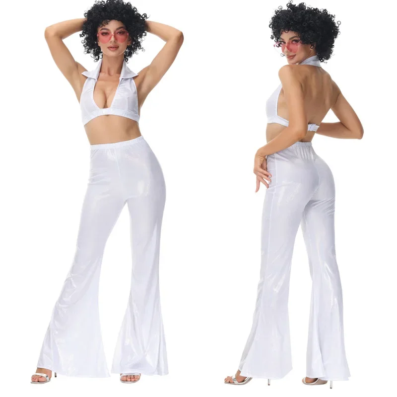 TOLOYE Disfraz Hippie Años 80 De 23 Piezas – Camiseta, Pantalones Y Accesorios Neón Para Mujer Y Fiestas Retro