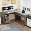 L Shaped Computer Desk with Drawer Lift Top Office Desk with Power Outlets and USB Charging Ports Large Corner Desk Writing 2