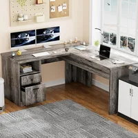 L Shaped Computer Desk with Drawer Lift Top Office Desk with Power Outlets and USB Charging Ports Large Corner Desk Writing 2