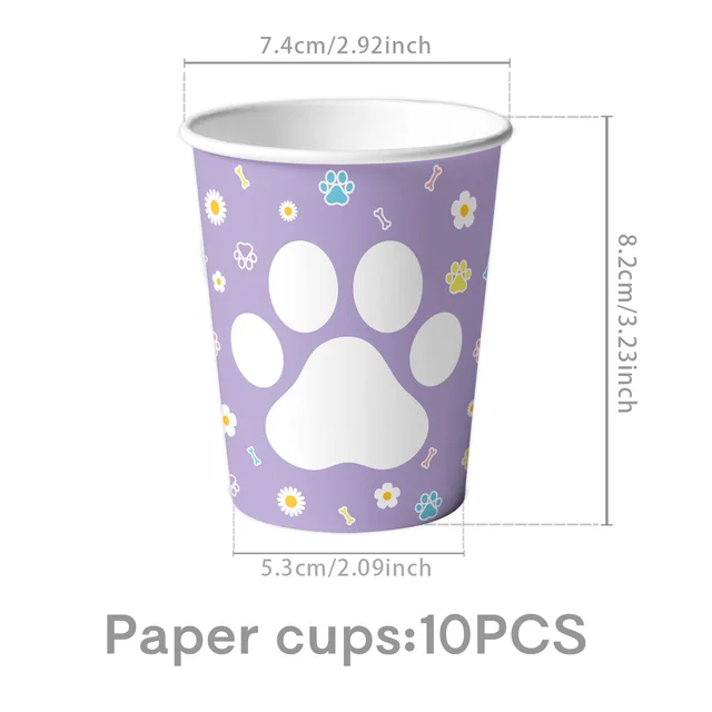 Purple Puppy Paw Birthday Party Decoration Disposable Tableware Black Dog Paw Straws Cup Plate Kids Favor Gifts Party Supplies 3