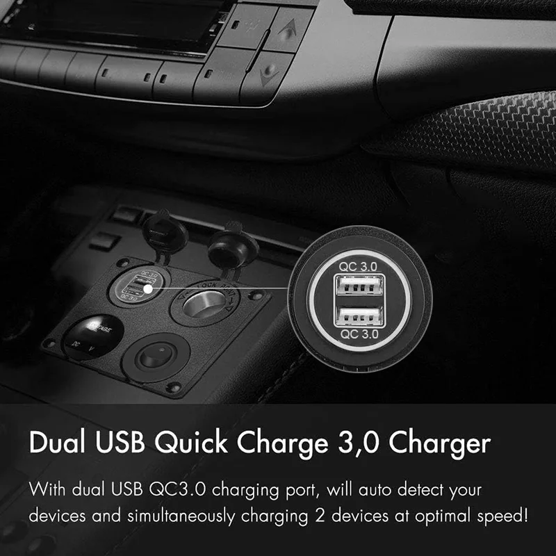 4 in 1 차량용 충전기 12V 스위치 패널 QC3.0 듀얼 USB 충전기 LED 전압계 12V ON/OFF 토글 스위치 자동차 보트 용 담배 소켓
