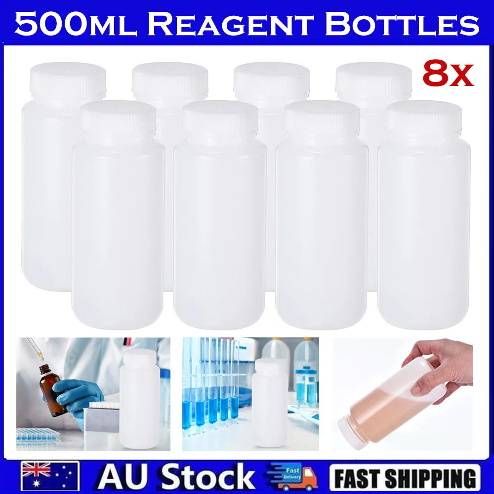 8개 500ml 시약병 HDPE 넓은 입구 원형 병 반투명 흰색