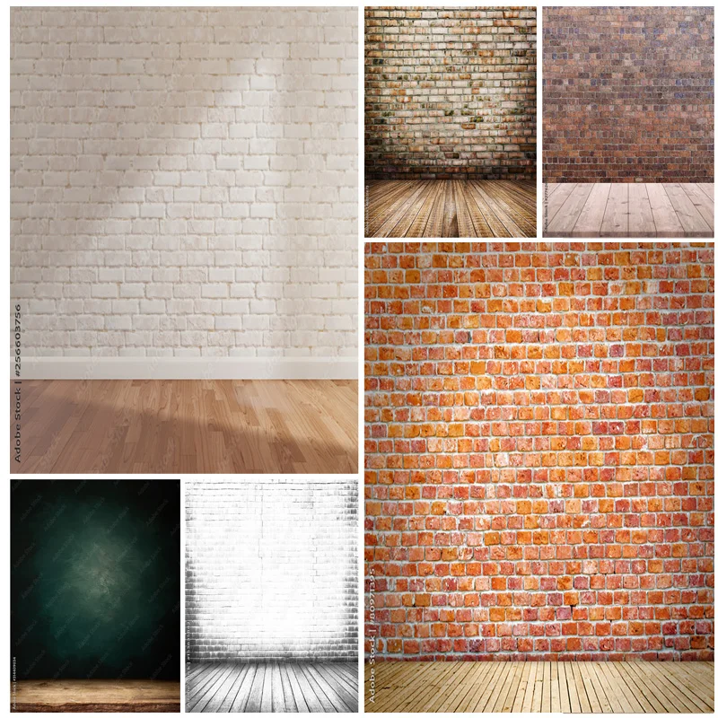 

Vintage Brick Wall Wood Floor Photography Backdrops Portrait Photo Background Studio Prop 211218 ZXX-06