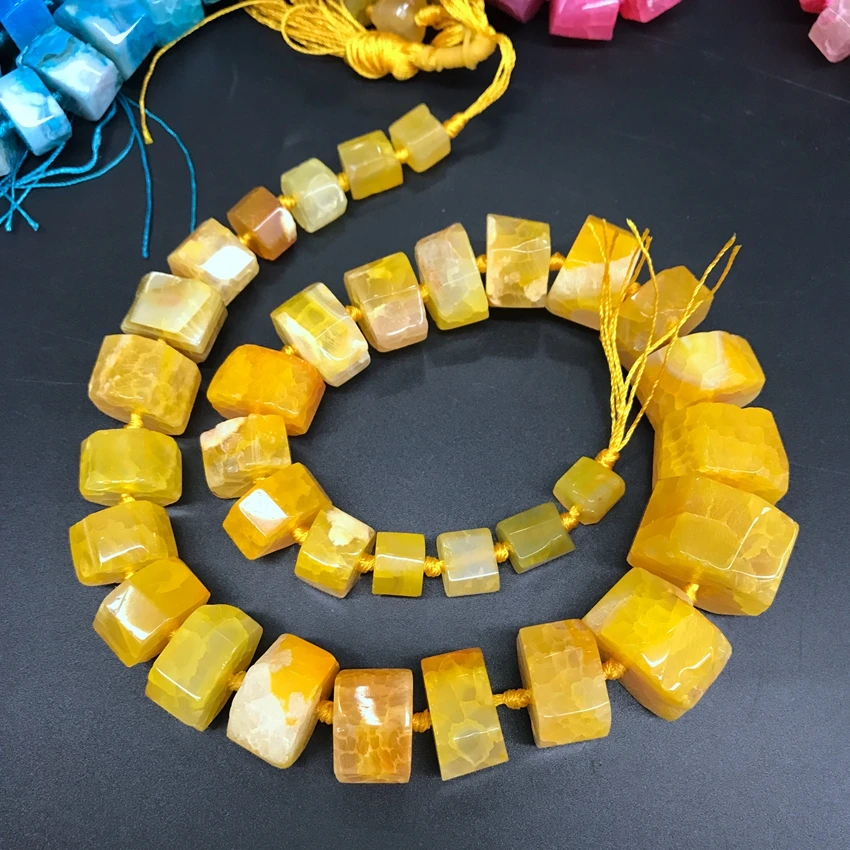 Large Size Colourful Dragon Veins Agates Faceted Nugget Loose Beads,Rainbow Natural Onxy Graduated Necklace for Jewelry Making