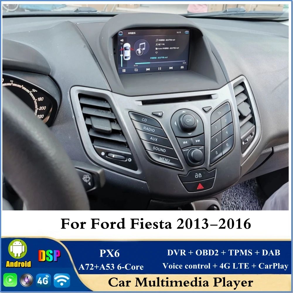 

1 DIN 7" PX6 Android 12 Car DVD GPS for Ford Fiesta 2013-2016 DSP Stereo Radio Bluetooth 5.0 WIFI CarPlay & Android Auto