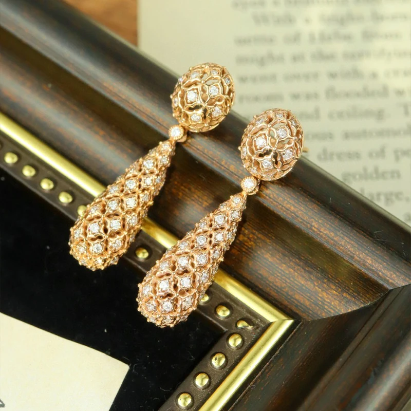 Se0a52dd8c4924453bc700f0de8535c6bk Aazuo Real Jewelry 18K Rose Gold Natrual Real Diamond 1.6ct Luxury Drop Ball Earring For Woman Upscale Trendy Wedding Engagement