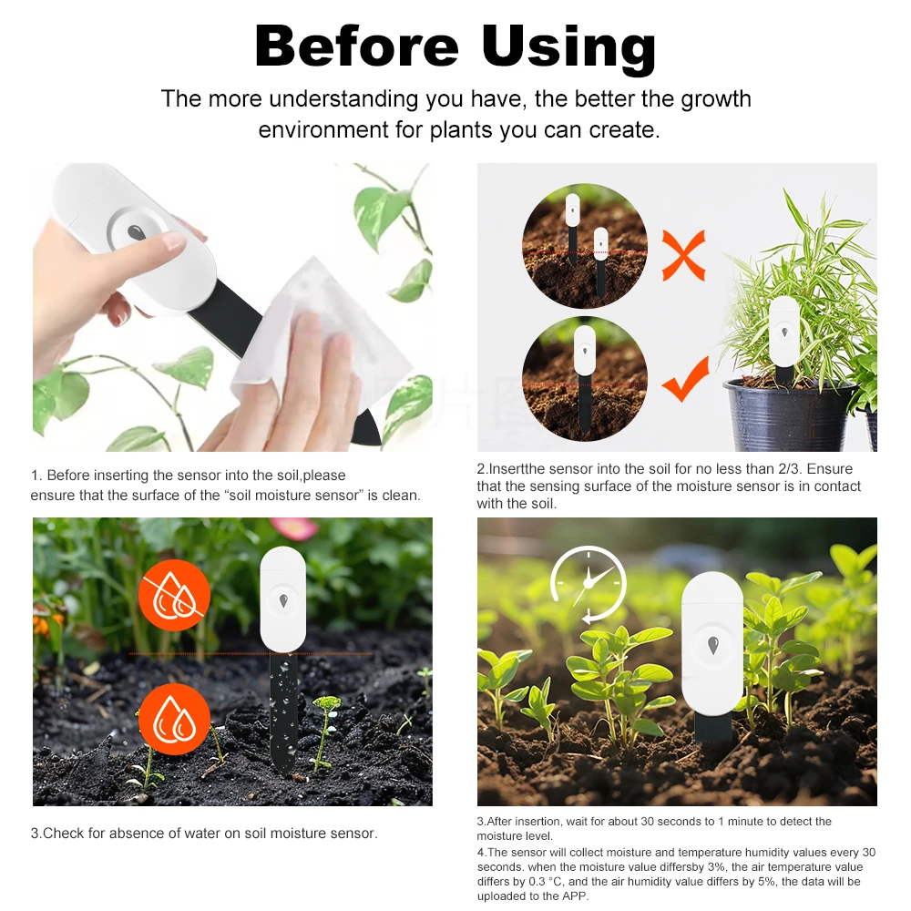 Zigbee2MQTT Zigbee3.0 Smart Soil Tester Humidity Moisture Meter Sensor Lawn Plant Flower Soil Monitor APP Real Time Monitor