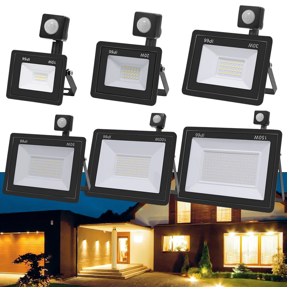 10W 20W 30W 50W 100W 150W LED Floodlight PIR Motion Sensing Flood Light Waterproof Wall Lamp 220V Spotlight for Outdoor Lighting