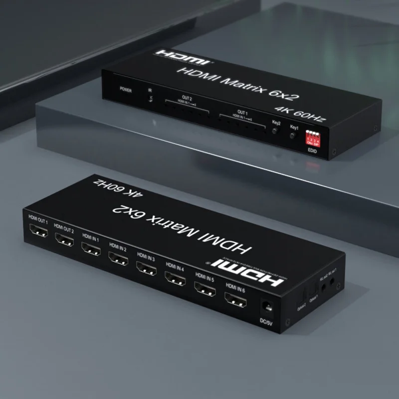 

2,0 4K HDMI-совместимый матричный коммутатор 6x2 60 Гц 6 в 2 выхода HDMI сплиттер с аудио экстрактором EDID для ноутбука