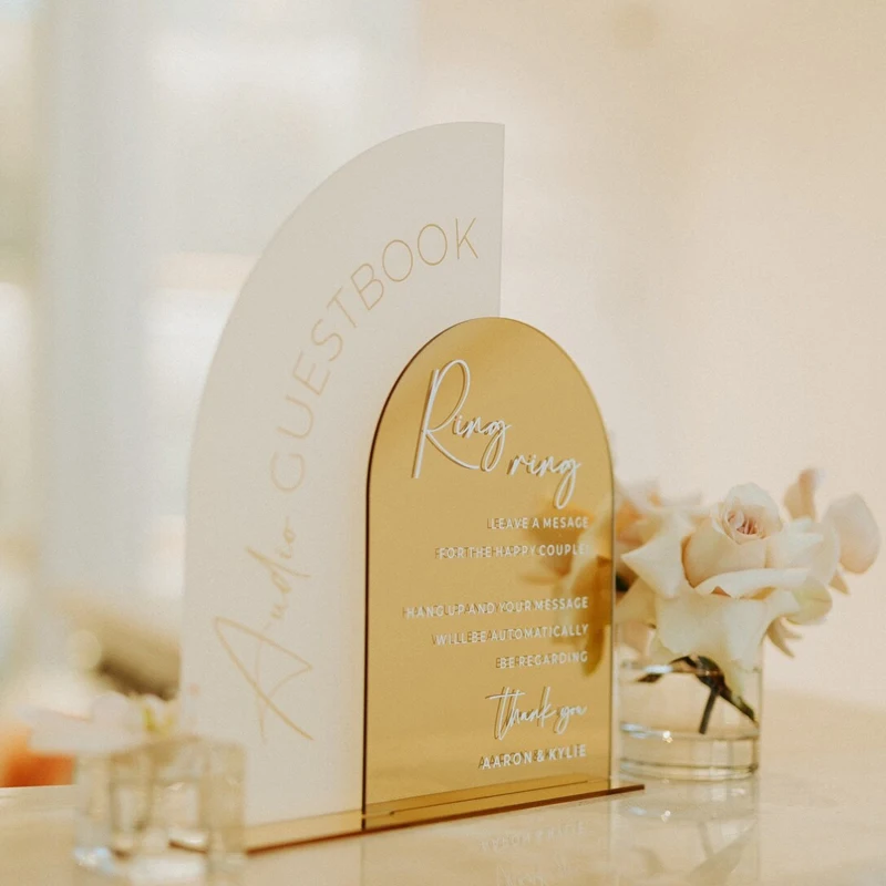 Audio Guestbook Sign,Telephone Guest Book Sign,Gold Acrylic Sign,Wedding Guestbook Sign,Wedding Signage,Wedding Reception Decor