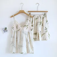 2026 Summer New Women's Two Piece Set of 100% Pure Cotton Crepe Cloth with Chest Cushion Sleepwear Sweet and Cute Home Fury - Image 5
