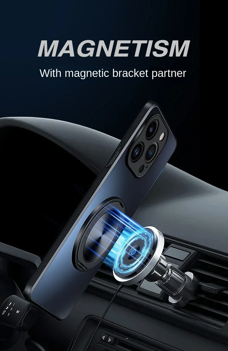 Matte Hard Magnetic Ring Stand Protective Back Cover Case