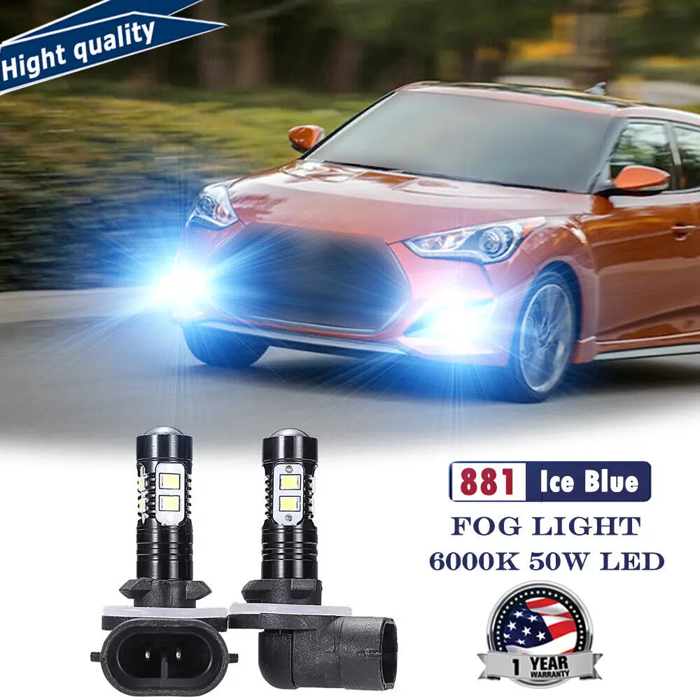 

New 50W 881 8000K Ice blue 10SMD LED Fog Light Bulbs For 12-17 Hyundai Veloster