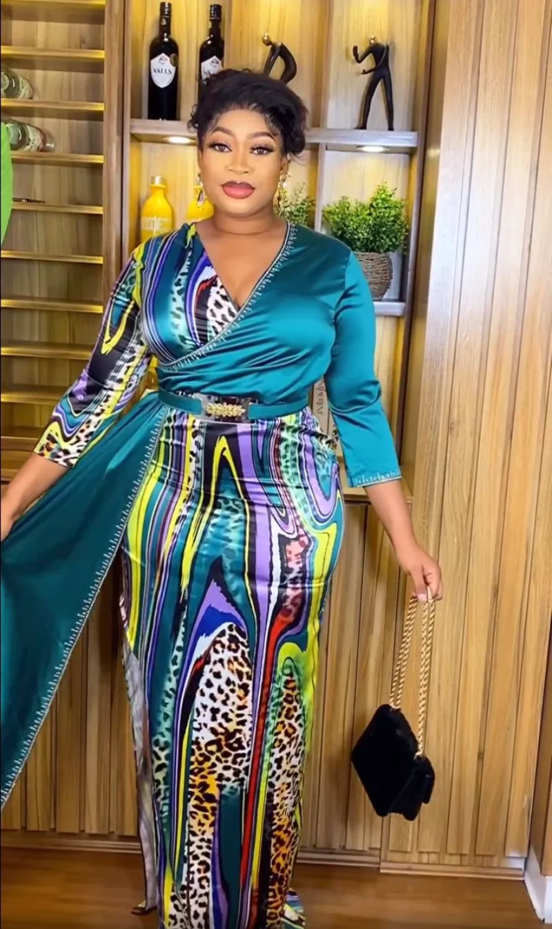 

Turkey African Long Dresses For Women Wedding Party Evening Gown Plus Size Dress Dashiki Print V-neck Robe Africa Clothing