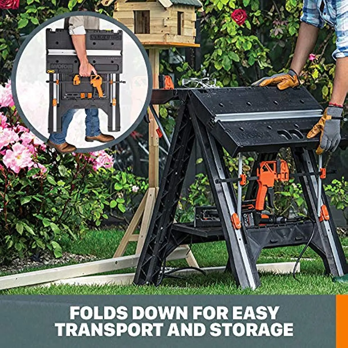 WORX WX051 Pegasus Folding Multifunctional Table Mobile Work Table Sawhorse Portable Woodworking Table Saw Table Folding Tool