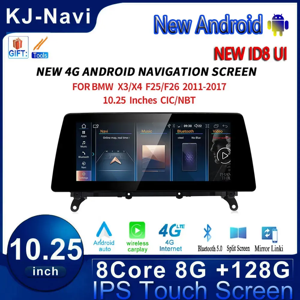 

10.25" For BMW X3 F25 X4 F26 2011-2017 NBT CIC Android 14 Car Multimedia Video Player Radio Navigation GPS Carplay 4G Lte