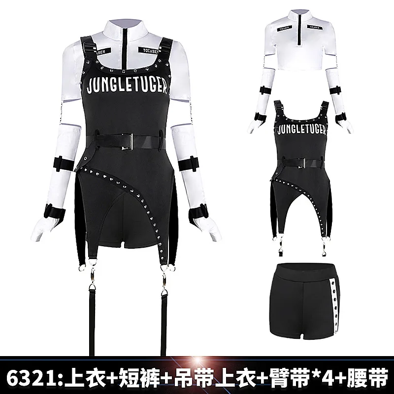 

Black and White Kpop Clothes Performance Outfit Women Hip Hop Street Wear Cosplay Anime Show Rave Outfit Stage Jazz Girl Group