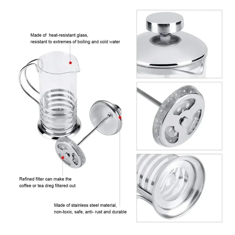 Description Picture 5 of itemFrench Press Coffee Maker,Stainless Steel Coffee Percolator  Durable Heat Resistant Glass,Portable Easy Clean Pitcher Teapot