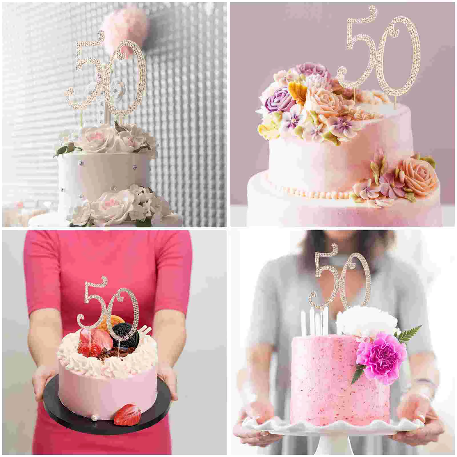 

50th Birthday Cake Topper Decor Shiny Rhinestone Cupcake Topper Birthday Party Decoration for 50th Birthday Anniversary Party