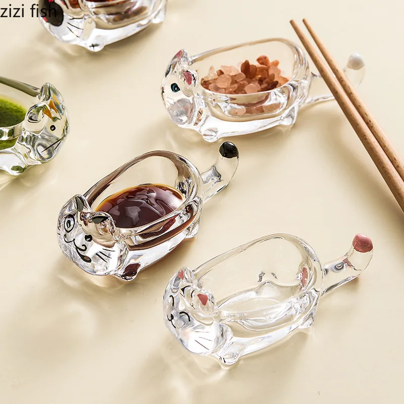 Cat Crystal Glass Seasoning Dish Dipping Saucer Sauce Dishes Chopstick Holder Soy Sauce Vinegar Dish Spice Dishes Spice Bowl sauce dish set sauce plate