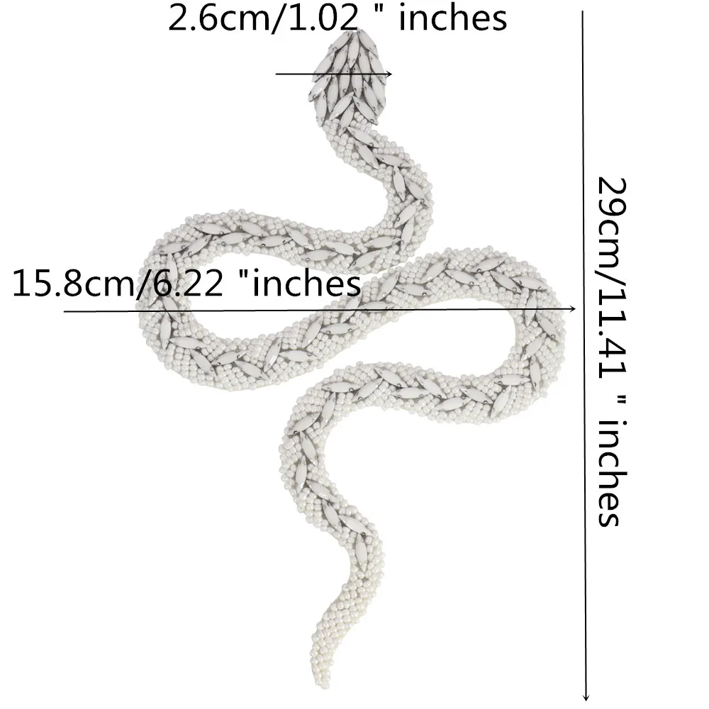 2 Toppe Serpente Ricamate A Mano Con Strass E Perline Di Cristallo - Applicazioni Per Abbigliamento, Scarpe, Borse, DIY, 6,5x10,5 Cm