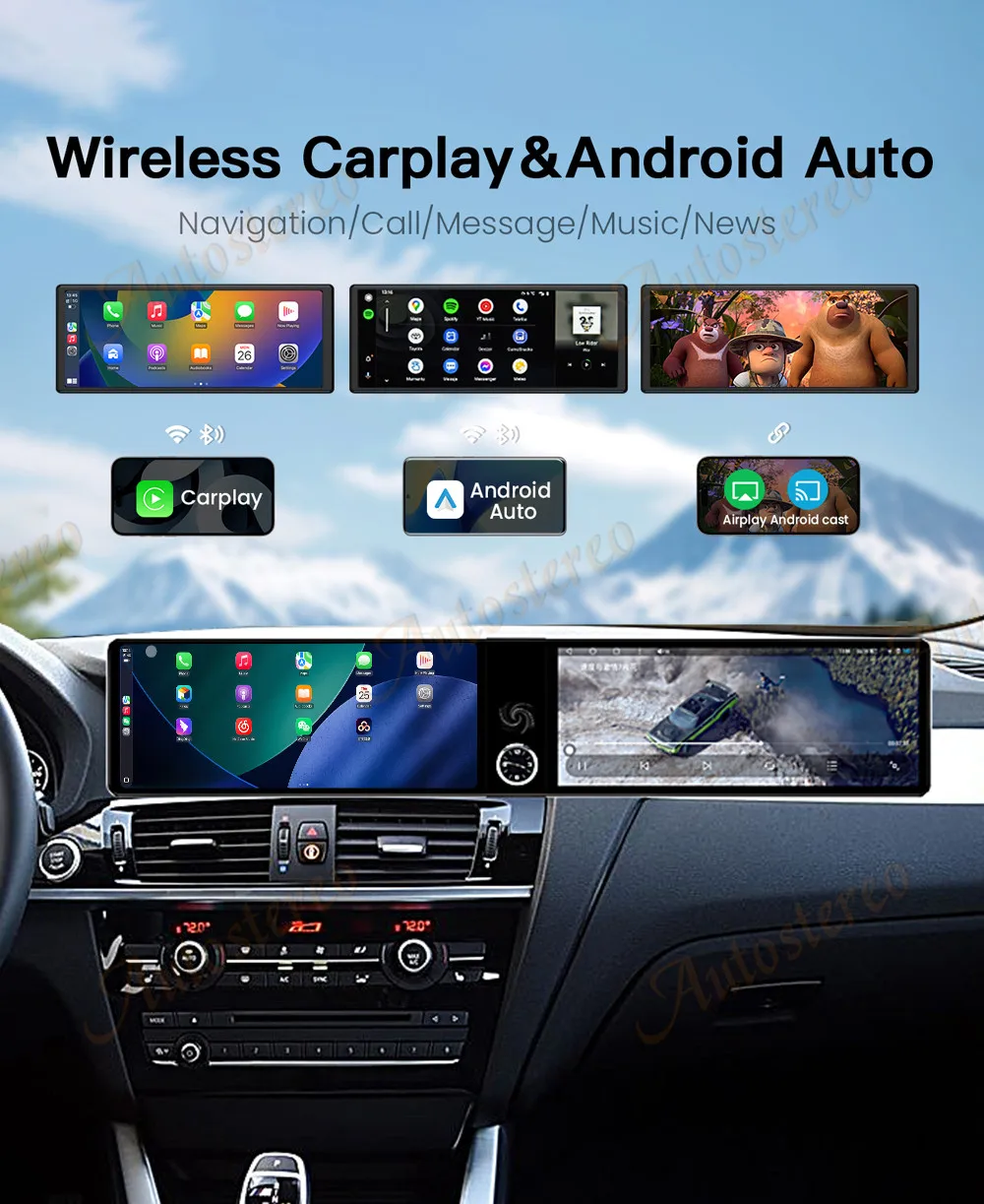 25 Dual Screen Carplay Android 14 Car GPS Navigation For BMW X3 F25 X4 F26 X4M 2