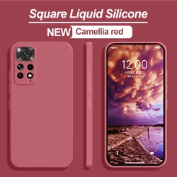 Elegant Liquid Silicone Square Phone Case for Xiaomi Redmi Note Series - Durable and Stylish Back Cover (Camellia red)