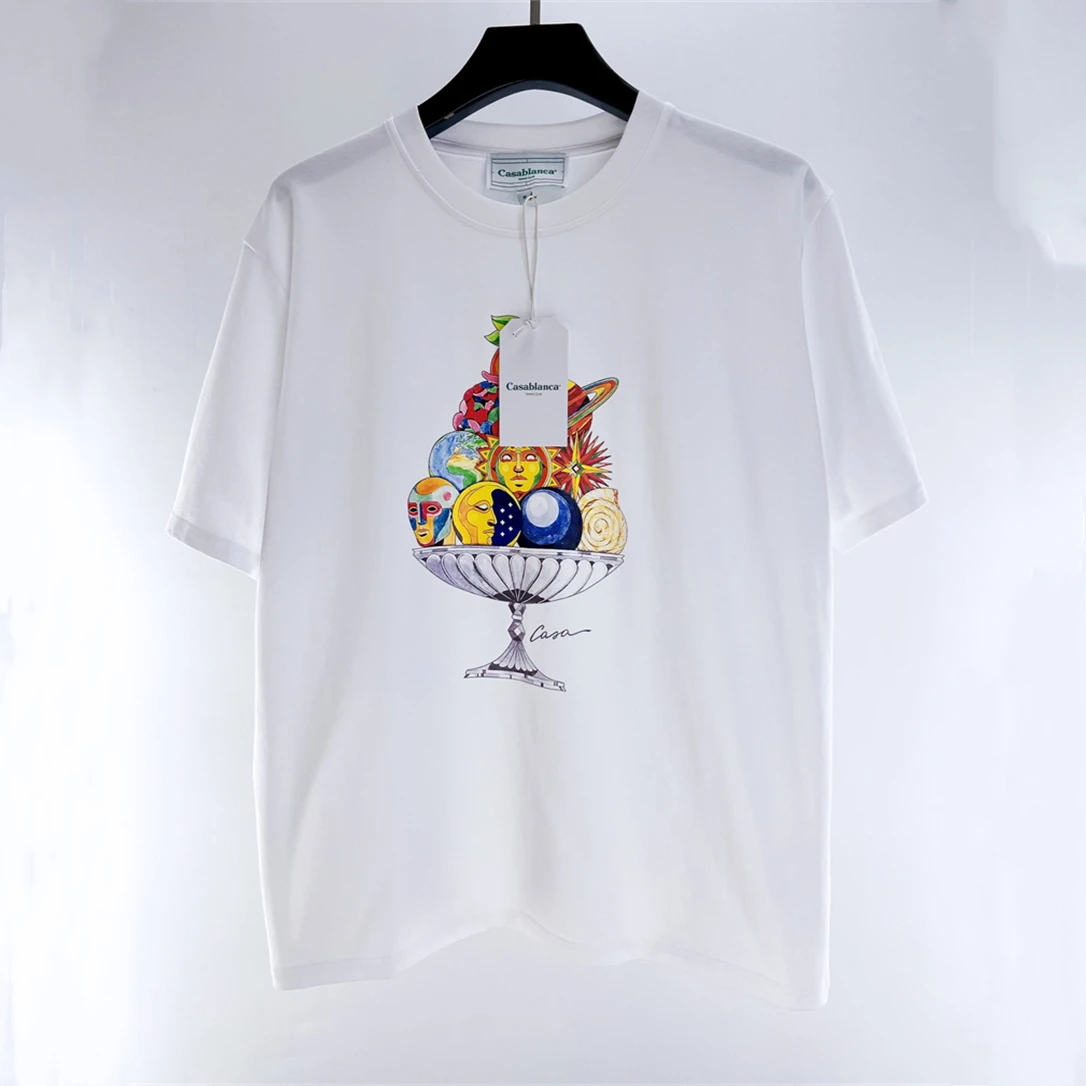 

Top Quality Casablanca T-Shirt Men Women Loose Tee Top T Shirt Inside Tags Skateboard