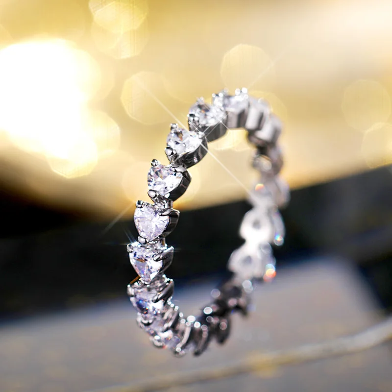 Fancy Heart Rings Finger Rings Fashion Rings Engagement Rings Zircon Rings Fashion Ring Crystal Rings Metal Rings Stone Rings For Girlfriend Silver Color Brilliant Zirconia Fashion Jewelry Women