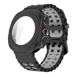 Premium Screen Protector Case with Ocean Strap Band for Galaxy Watch Ultra - 47mm (Black Gray)
