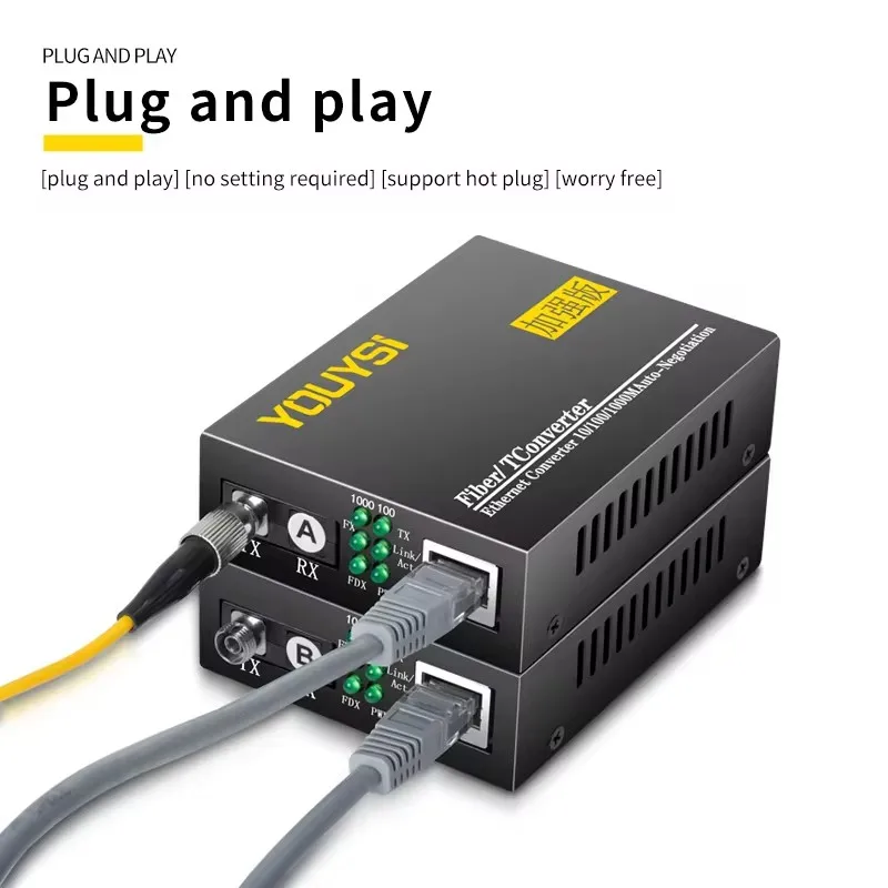 YOUYSI FC port Fiber optic transmitter single-mode 3KM single fiber media converter 1 Pair