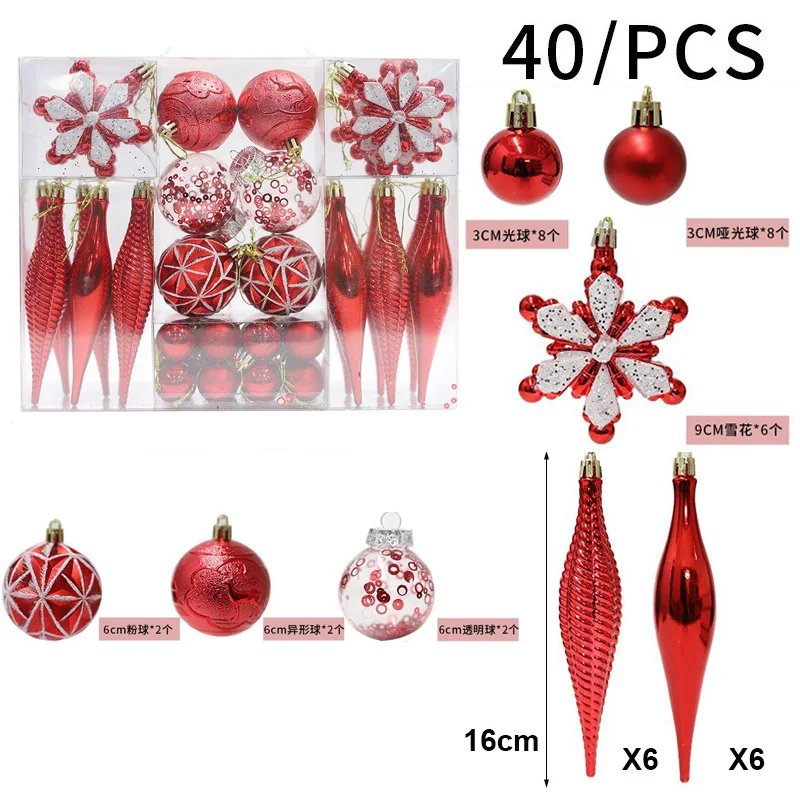 thumbnail image 1 of 40 piezas de bolas de Navidad con forma de copo de nieve rojo, dorado y rosa, para colgar en el árbol de Navidad, adornos para fiestas de bodas y Navidad, 1 of 5