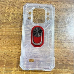 Durable Soft TPU Silicone Phone Case with Back Finger Ring and Bracket - 6.72 for KingKong X Pro (Transparent C Red)