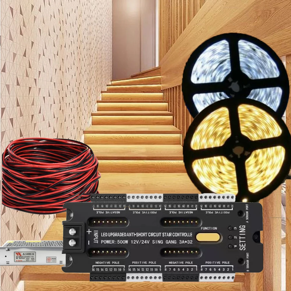 Pir Motion Sensor Led Light Strip 10-32 Step Stair Smart Controller Dimming Led  Strip Night Light For Staircase Lamp Running 12v - Led Strip - AliExpress