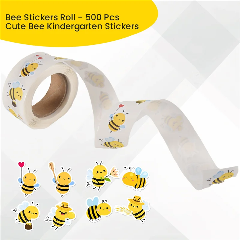 DL-Bee 스티커 롤 - 크리스마스 호의, 사무용품 및 공예품을 위한 500개 귀여운 꿀벌 유치원 스티커