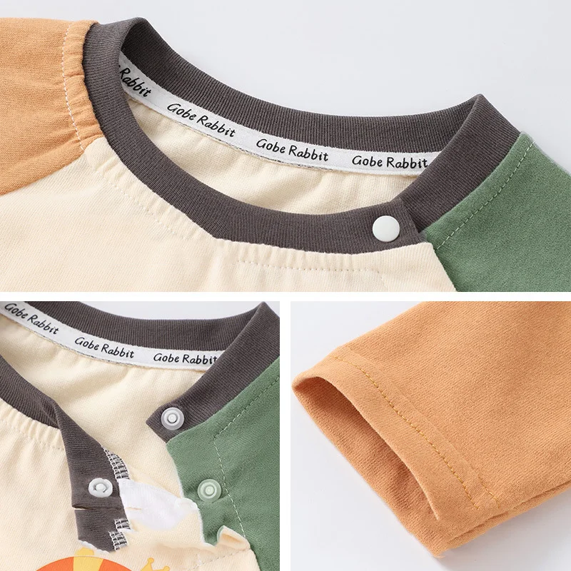Spring Autumn Little Boys Tees Casual Cartoon Pattern Infant Baby Boy T-shirts Cotton Contrast Raglan Sleeve Kid Boy Undershirts